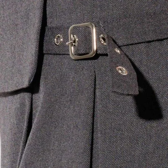 LAST ONE Tomboy Edgy Hipster Wrap Belted Pleated Grunge Mini Skirt Graphite Grey - Picture 5 of 10